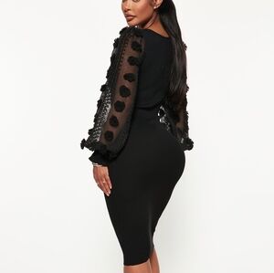 Puff Lace Sleeve Ribbed Sweater Dress plus size Fall / Winter Midi Dress
